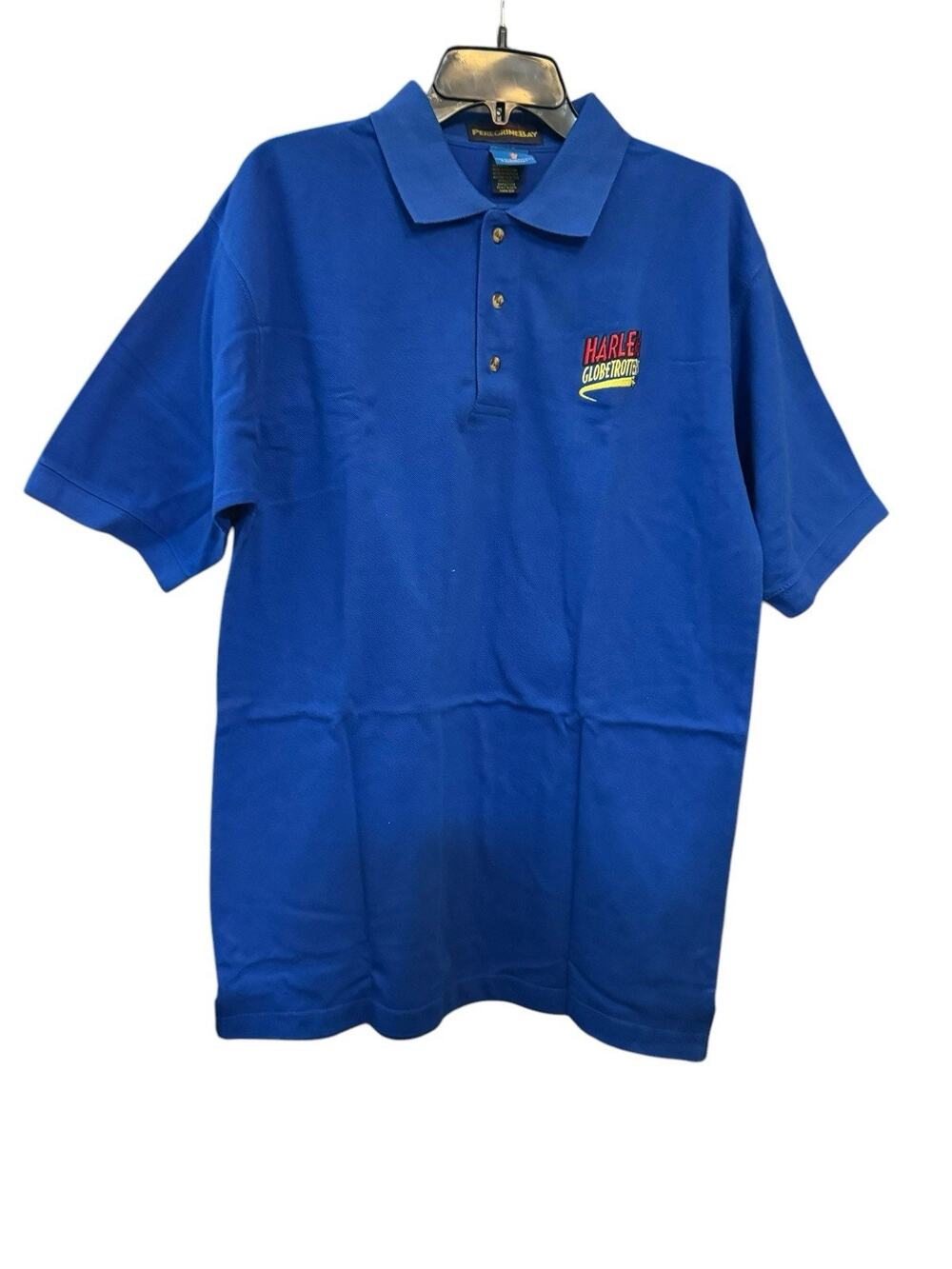 Peregrine Bay Harlem Globetrotters Embroidered Logo Polo T Shirt XL Blue
